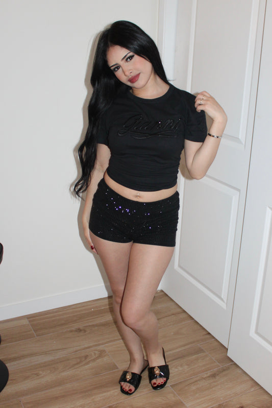 Womens Black gianni rhinestone tee